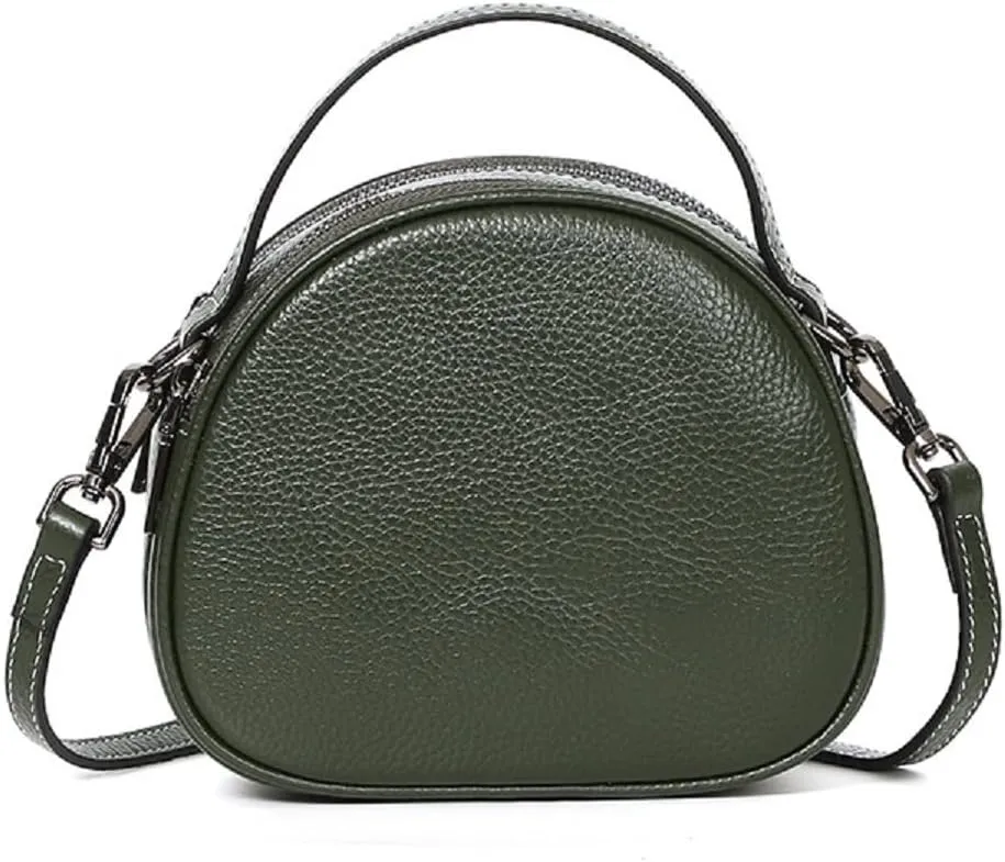 Shoulder Bags and Purses for Women Genuine Leather Top-Handle Satchel Fashion Round Handbag Retro Tote, Green