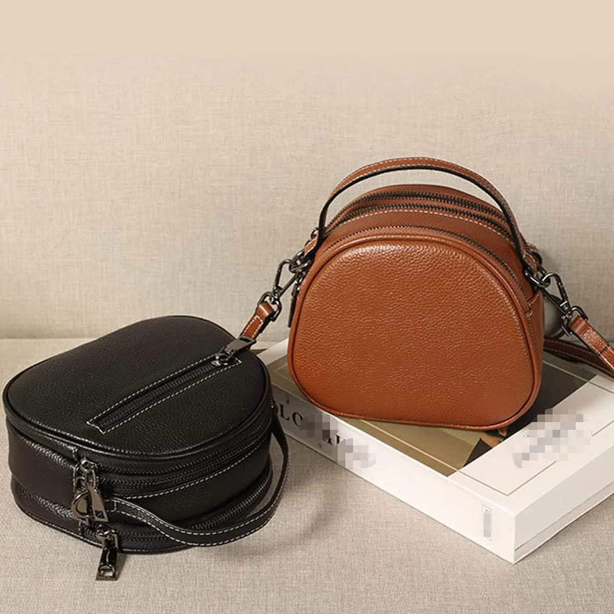 Shoulder Bags and Purses for Women Genuine Leather Top-Handle Satchel Fashion Round Handbag Retro Tote, Green
