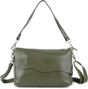 Shoulder Bags Genuine Leather Crossbody Bag for WomenBucket Small Ladies Hand Bags Leather Handbag Black Messenger Bag(Green)