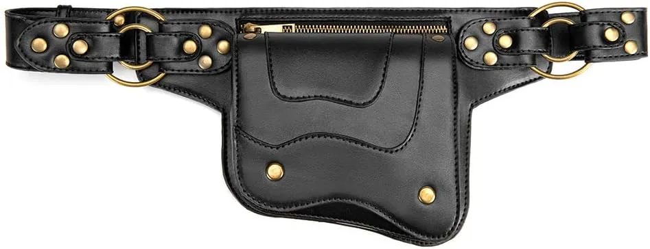 Shoulder Crossbody Bags Chest Bag Retro Rock Gothic Goth Steampunk Waist Bag Leather Motorcycle Waist Pack, One Color, One Size