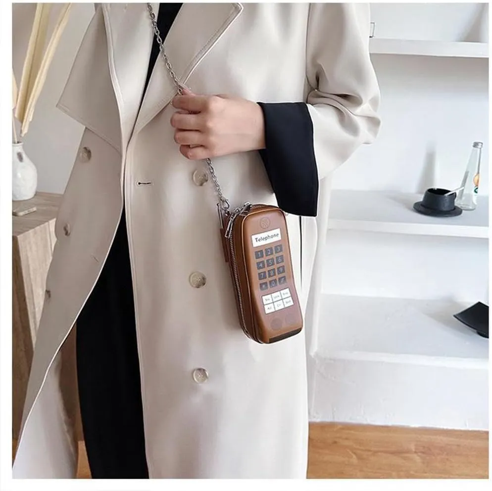 Sister Amy Vintage-Inspired Retro Mobile Phone Bag  Leather Chain Shoulder Handbag & Personalized Crossbody Purse for Women