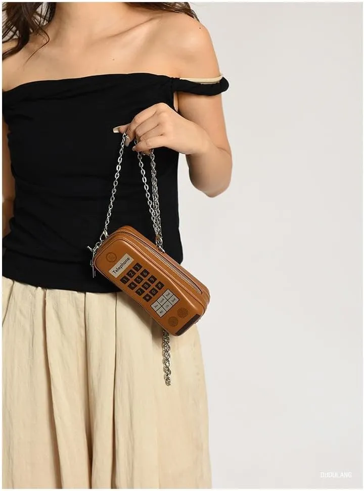 Sister Amy Vintage-Inspired Retro Mobile Phone Bag  Leather Chain Shoulder Handbag & Personalized Crossbody Purse for Women