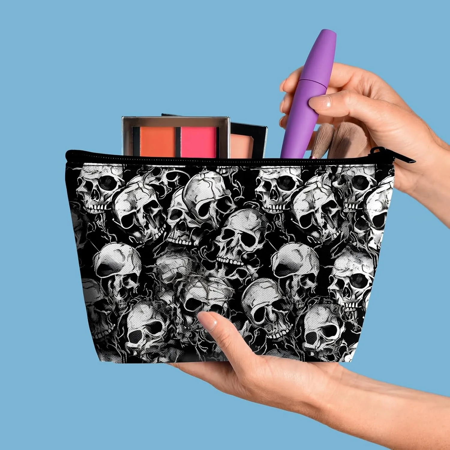 Skull Makeup Bag for Purse - Travel Bags Cool Cosmetic Bag for Women Teens Makeup Organizer Mini Zipper Pouch