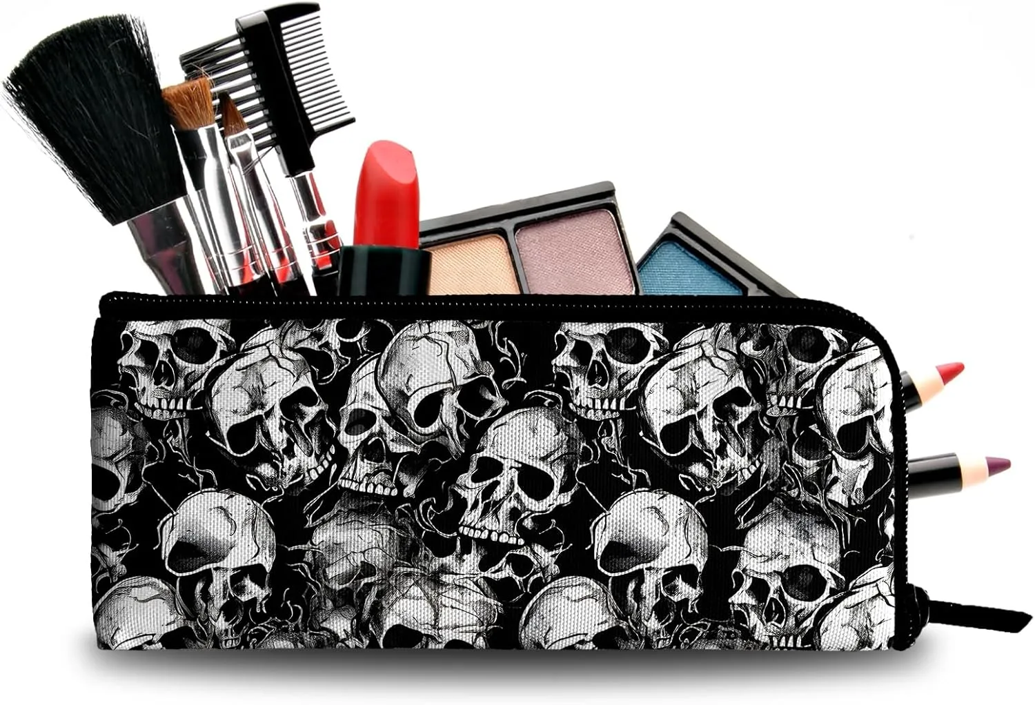 Skull Makeup Bag for Purse - Travel Bags Cool Cosmetic Bag for Women Teens Makeup Organizer Mini Zipper Pouch