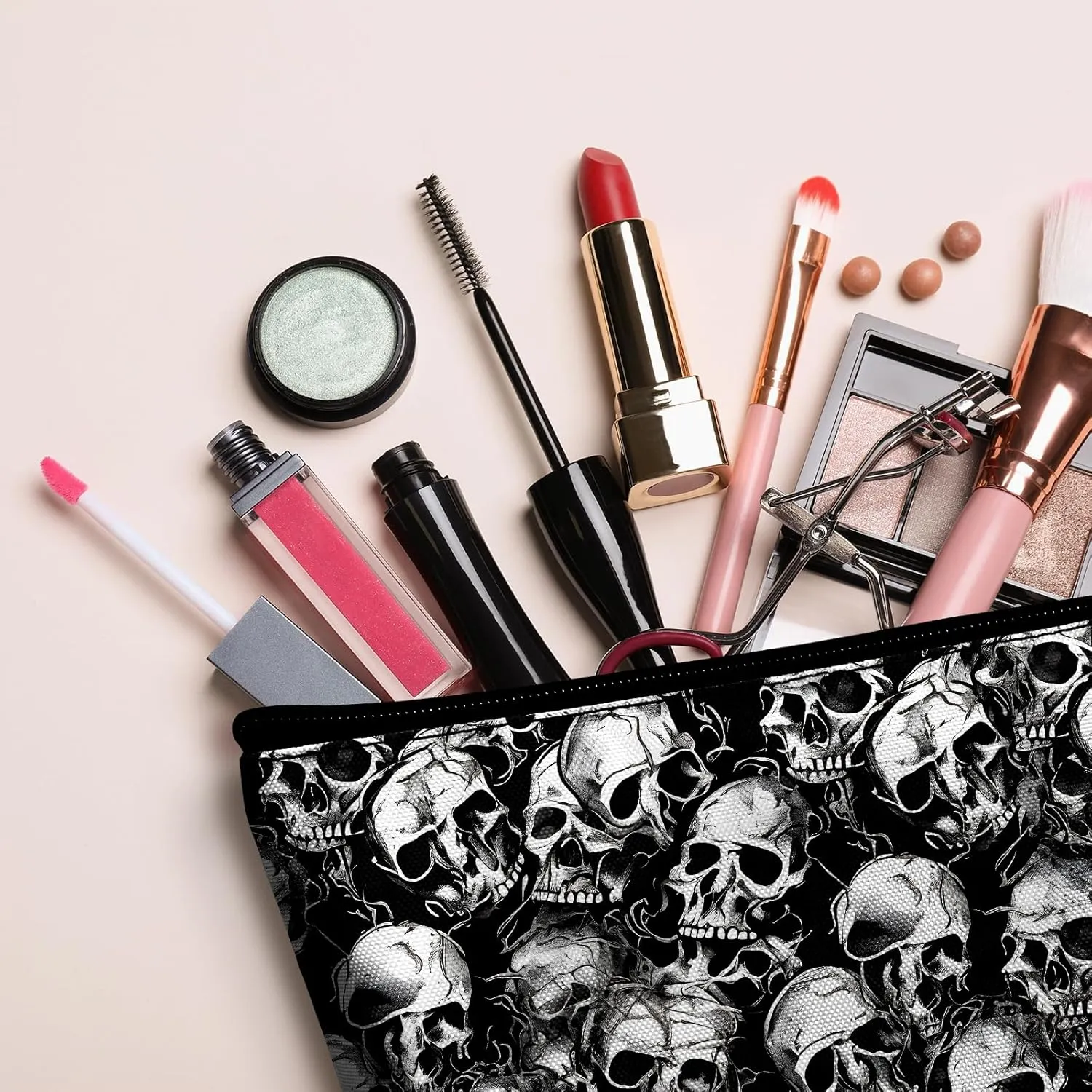 Skull Makeup Bag for Purse - Travel Bags Cool Cosmetic Bag for Women Teens Makeup Organizer Mini Zipper Pouch