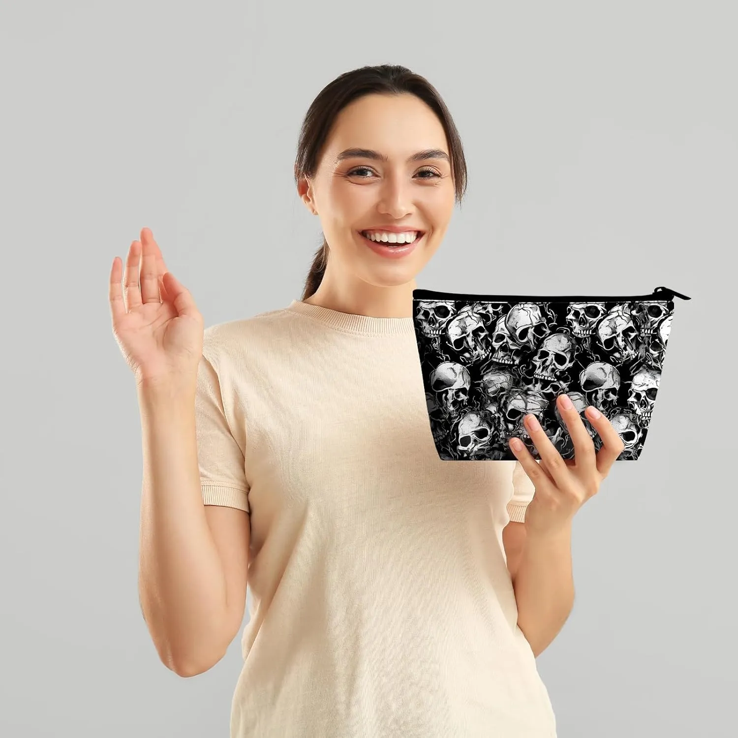 Skull Makeup Bag for Purse - Travel Bags Cool Cosmetic Bag for Women Teens Makeup Organizer Mini Zipper Pouch