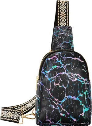 Small Sling Bag Waist Packs Leather Crossbody Packs Chest Bag Ainbow Stripes for Women Travel Belt Purse