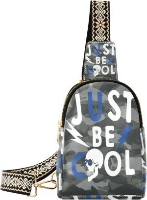 Small Sling Bag Waist Packs Leather Crossbody Packs Chest Bag Camouflage W/Just Be Cool & Skull for Women Travel Belt Purse