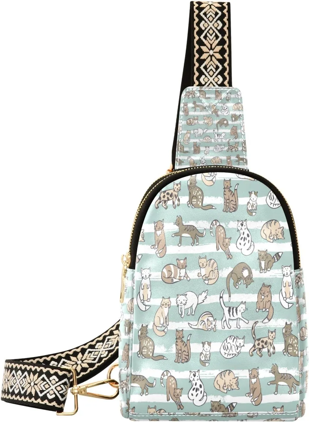 Small Sling Bag Waist Packs Leather Crossbody Packs Chest Bag Cats Animals for Women Travel Belt Purse