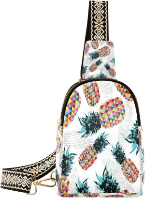 Small Sling Bag Waist Packs Leather Crossbody Packs Chest Bag Colorful Pineapple for Women Travel Belt Purse