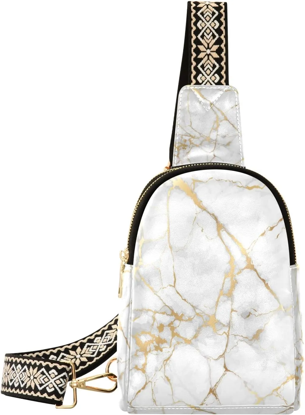 Small Sling Bag Waist Packs Leather Crossbody Packs Chest Bag Marble Stripe for Women Travel Belt Purse