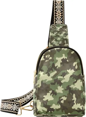 Small Sling Bag Waist Packs Leather Crossbody Packs Chest Bag Military Camouflage for Women Travel Belt Purse