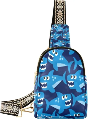 Small Sling Bag Waist Packs Leather Crossbody Packs Chest Bag Shark for Women Travel Belt Purse