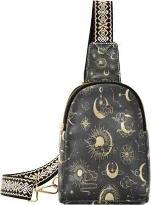 Small Sling Bag Waist Packs Leather Crossbody Packs Chest Bag Star Moon Sun Cloud for Women Travel Belt Purse