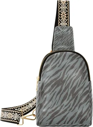 Small Sling Bag Waist Packs Leather Crossbody Packs Chest Bag Zebra Tiger Stripes for Women Travel Belt Purse