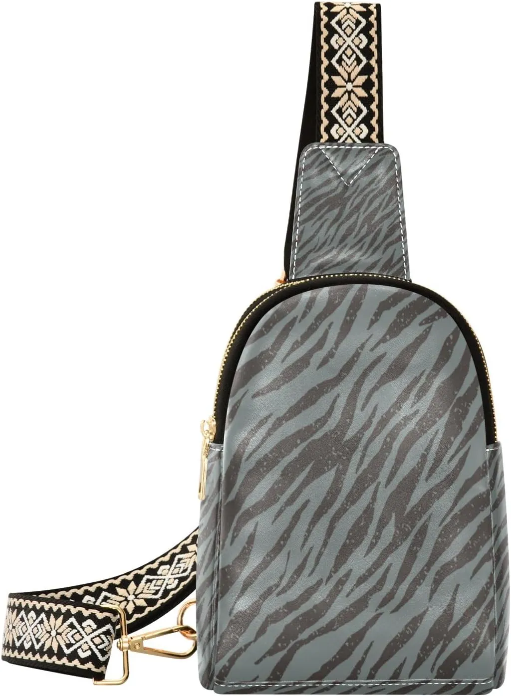 Small Sling Bag Waist Packs Leather Crossbody Packs Chest Bag Zebra Tiger Stripes for Women Travel Belt Purse