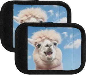 SPRIPORT Alpaca Laughing 2 Pack Luggage Handle Wraps for Suitcase Identifier Luggage Makers Covers with ID Tag Luggage Bag Grip Protector Saddle for Shopping Bag Handbag Wallet Flying Airplane Travel