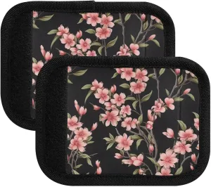 SPRIPORT Black Red Flowers 2 Pack Luggage Handle Wraps for Suitcase Identifier Luggage Makers Covers with ID Tag Luggage Bag Grip Protector Saddle for Shopping Bag Handbag Flying Airplane Travel