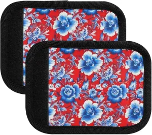 SPRIPORT Blue White Flowers Red 2 Pack Luggage Handle Wraps for Suitcase Identifier Luggage Makers Covers with ID Tag Luggage Bag Grip Protector Saddle for Travel Flying Airplane Handbag Shopping Bag