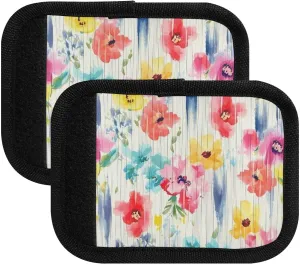 SPRIPORT Blue Yellow Red Flowers 2 Pack Luggage Handle Wraps for Suitcase Identifier Luggage Makers Covers with ID Tag Luggage Bag Grip Protector Saddle for Travel Flying Airplane Shopping Bag