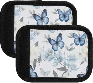 SPRIPORT Butterflies Blue Flowers 2 Pack Luggage Handle Wraps for Suitcase Identifier Luggage Makers Covers with ID Tag Luggage Bag Grip Protector Saddle for Shopping Bag Flying Airplane Travel