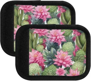 SPRIPORT Cactus Pink Flowers 2 Pack Luggage Handle Wraps for Suitcase Identifier Luggage Makers Covers with ID Tag Luggage Bag Grip Protector Saddle for Flying Airplane Travel Shopping Bag Handbag