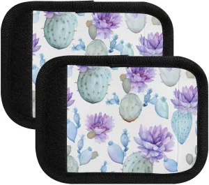 SPRIPORT Cactus Purple Flower 2 Pack Luggage Handle Wraps for Suitcase Identifier Luggage Makers Covers with ID Tag Luggage Bag Grip Protector Saddle for Travel Flying Airplane Handbag Shopping Bag