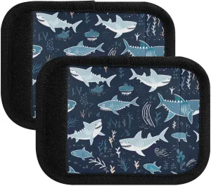 SPRIPORT Cartoon Sharks 2 Pack Luggage Handle Wraps for Suitcase Identifier Luggage Makers Covers with ID Tag Luggage Bag Grip Protector Saddle for Travel Flying Airplane Handbag Wallet Shopping Bag
