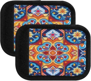 SPRIPORT Colorful Mexican Tiles 2 Pack Luggage Handle Wraps for Suitcase Identifier Luggage Makers Covers with ID Tag Luggage Bag Grip Protector Saddle for Flying Airplane Travel Shopping Bag Handbag
