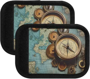 SPRIPORT Compass with Word Map 2 Pack Luggage Handle Wraps for Suitcase Identifier Luggage Makers Covers with ID Tag Luggage Bag Grip Protector Saddle for Travel Flying Airplane Handbag Shopping Bag