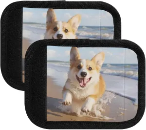 SPRIPORT Cute Corgi Running 2 Pack Luggage Handle Wraps for Suitcase Identifier Luggage Makers Covers with ID Tag Luggage Bag Grip Protector Saddle for Handbag Shopping Bag Flying Airplane Travel