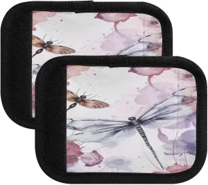 SPRIPORT Dragonflies Red Flowers 2 Pack Luggage Handle Wraps for Suitcase Identifier Luggage Makers Covers with ID Tag Luggage Bag Grip Protector Saddle for Shopping Bag Flying Airplane Travel