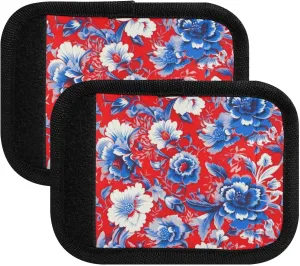 SPRIPORT Florals Red Blue 2 Pack Luggage Handle Wraps for Suitcase Identifier Luggage Makers Covers with ID Tag Luggage Bag Grip Protector Saddle for Travel Flying Airplane Shopping Bag Handbag