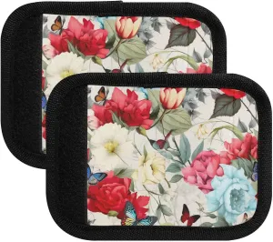 SPRIPORT Flowers Butterflies Beige 2 Pack Luggage Handle Wraps for Suitcase Identifier Luggage Makers Covers with ID Tag Luggage Bag Grip Protector Saddle for Shopping Bag Flying Airplane Travel