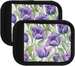 SPRIPORT Flowers Purple Tulips Leaves 2 Pack Luggage Handle Wraps for Suitcase Identifier Luggage Makers Covers with ID Tag Luggage Bag Grip Protector Saddle for Flying Airplane Travel Shopping Bag