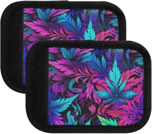 SPRIPORT Green Purple Leaf 2 Pack Luggage Handle Wraps for Suitcase Identifier Luggage Makers Covers with ID Tag Luggage Bag Grip Protector Saddle for Shopping Bag Handbag Flying Airplane Travel