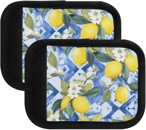 SPRIPORT Lemon Blue Watercolor 2 Pack Luggage Handle Wraps for Suitcase Identifier Luggage Makers Covers with ID Tag Luggage Bag Grip Protector Saddle for Travel Flying Airplane Handbag Shopping Bag