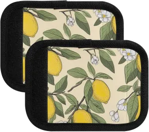 SPRIPORT Lemon White Flowers Leaves 2 Pack Luggage Handle Wraps for Suitcase Identifier Luggage Makers Covers with ID Tag Luggage Bag Grip Protector Saddle for Handbag Flying Airplane Travel