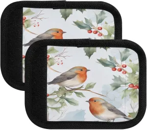 SPRIPORT Mockingbird Holly Branch 2 Pack Luggage Handle Wraps for Suitcase Identifier Luggage Makers Covers with ID Tag Luggage Bag Grip Protector Saddle for Flying Airplane Travel Shopping Bag
