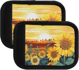 SPRIPORT Oil Painting Sunset Sunflowers 2 Pack Luggage Handle Wraps for Suitcase Identifier Luggage Makers Covers with ID Tag Luggage Bag Grip Protector Saddle for Travel Flying Airplane Shopping Bag