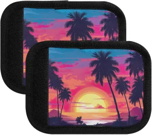 SPRIPORT Palm Tree Sunset Beach 2 Pack Luggage Handle Wraps for Suitcase Identifier Luggage Makers Covers with ID Tag Luggage Bag Grip Protector Saddle for Shopping Bag Flying Airplane Travel