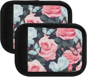 SPRIPORT Pink Rose 2 Pack Luggage Handle Wraps for Suitcase Identifier Luggage Makers Covers with ID Tag Luggage Bag Grip Protector Saddle for Handbag Wallet Shopping Bag Flying Airplane Travel