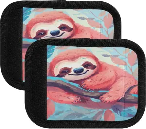 SPRIPORT Pink Sloth with Leaves 2 Pack Luggage Handle Wraps for Suitcase Identifier Luggage Makers Covers with ID Tag Luggage Bag Grip Protector Saddle for Flying Airplane Travel Handbag Shopping Bag