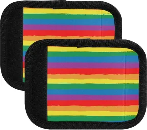 SPRIPORT Rainbow Stripes 2 Pack Luggage Handle Wraps for Suitcase Identifier Luggage Makers Covers with ID Tag Luggage Bag Grip Protector Saddle for Handbag Wallet Shopping Bag Flying Airplane Travel