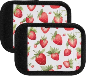 SPRIPORT Strawberries White 2 Pack Luggage Handle Wraps for Suitcase Identifier Luggage Makers Covers with Luggage Tags Luggage Bag Grip Protector Saddle for Shopping Bag Flying Airplane Travel