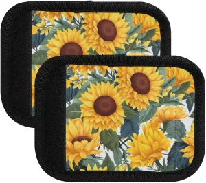 SPRIPORT Sunflower Green Leaves 2 Pack Luggage Handle Wraps for Suitcase Identifier Luggage Makers Covers with ID Tag Luggage Bag Grip Protector Saddle for Shopping Bag Handbag Flying Airplane Travel