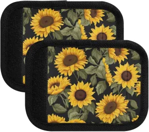 SPRIPORT Sunflower Leaves 2 Pack Luggage Handle Wraps for Suitcase Identifier Luggage Makers Covers with ID Tag Luggage Bag Grip Protector Saddle for Shopping Bag Handbag Flying Airplane Travel