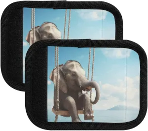 SPRIPORT Swings Elephant 2 Pack Luggage Handle Wraps for Suitcase Identifier Luggage Makers Covers with ID Tag Luggage Bag Grip Protector Saddle for Handbag Wallet Shopping Bag Flying Airplane Travel