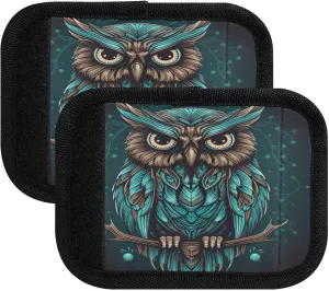 SPRIPORT Teal Cartoon Owl 2 Pack Luggage Handle Wraps for Suitcase Identifier Luggage Makers Covers with ID Tag Luggage Bag Grip Protector Saddle for Handbag Shopping Bag Flying Airplane Travel