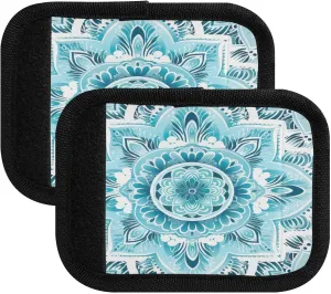 SPRIPORT Teal Mandala Flower 2 Pack Luggage Handle Wraps for Suitcase Identifier Luggage Makers Covers with ID Tag Grips Luggage Accessories for Flying Airplane Travel Handbag Wallet Shopping Bag